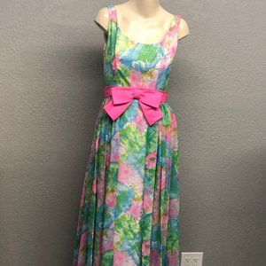SOLD on ETSY HARTLY WESTWOOD Vintage 60s Hippie Floral Watercolor Chiffon Gown
